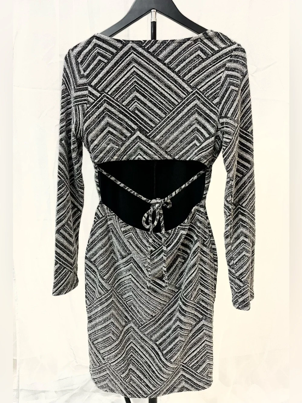 Almost Famous Black & Silver Geometric Cutout Mini Dress